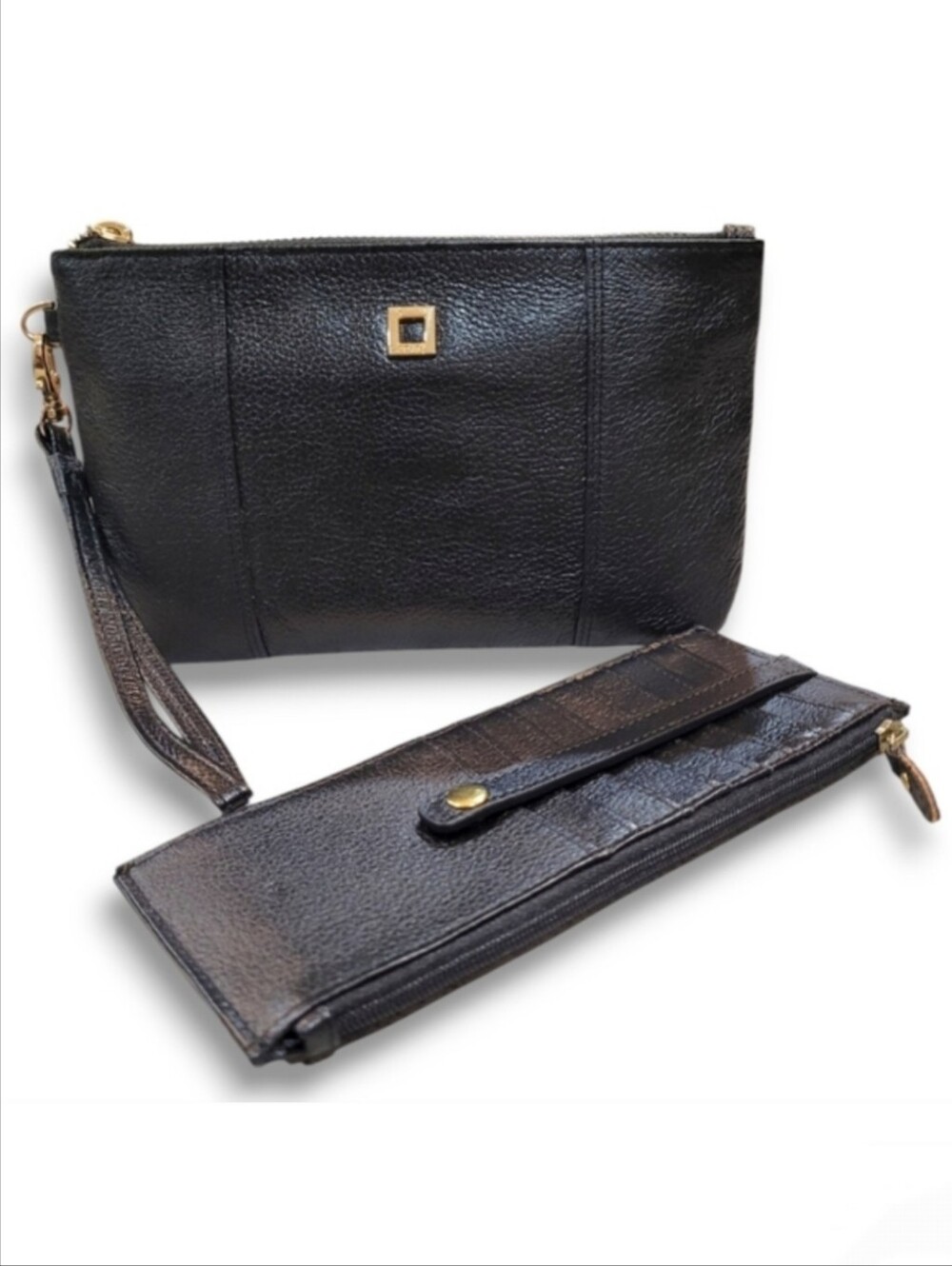 Lodis Black Leather Wristlet Wallet + Card Stacker Case